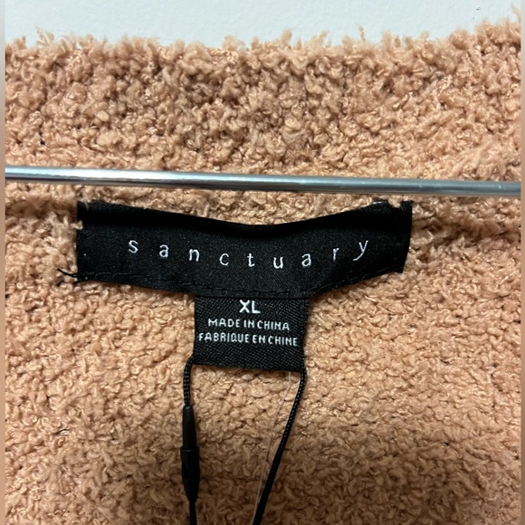 NWT Sanctuary V-neck textured teddy, balloon sleeve pullover sweater XL Camel - Picture 8 of 11